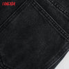 Tangada 2022 Women Black Jeans Pants Long Trousers High Waist Pockets Buttons Female Pants JE162