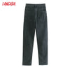 Tangada 2022 Women Black Jeans Pants Long Trousers High Waist Pockets Buttons Female Pants JE162
