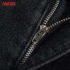 Tangada 2022 Women Black Jeans Pants Long Trousers High Waist Pockets Buttons Female Pants JE162