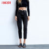 Tangada 2022 Women Black Jeans Pants Long Trousers High Waist Pockets Buttons Female Pants JE162