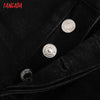 Tangada 2022 Women Black Straight Loose Jeans Pants Long Trousers Waist Pockets Female Denim Pants JE163