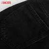 Tangada 2022 Women Black Straight Loose Jeans Pants Long Trousers Waist Pockets Female Denim Pants JE163