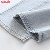 Tangada 2022 Women Loose Jeans Pants Plus Long Trousers High Waist Pockets Buttons Female Pants 3T08