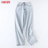 Tangada 2022 Women Loose Jeans Pants Plus Long Trousers High Waist Pockets Buttons Female Pants 3T08