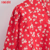Tangada 2022  Women Red Flowers Print A-line Dress Vintage Long Sleeve Office Ladies Midi Dress 8Y67