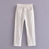 Tangada 2022 Women White High Street Jeans Pants Long Trousers Pockets Buttons Female Pants SW14