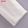 Tangada 2022 Women White High Street Jeans Pants Long Trousers Pockets Buttons Female Pants SW14