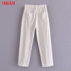 Tangada 2022 Women White High Street Jeans Pants Long Trousers Pockets Buttons Female Pants SW14