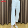 Tangada 2022 Women White High Street Jeans Pants Long Trousers Pockets Buttons Female Pants SW14
