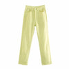Tangada 2022 Summer Women Yellow White Jeans Pants Long Trousers 5 Color Pockets Buttons Female Pants 4M01