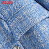 Tangada 2023 Women Double Breasted Tweed Blue Blazers Coat Office Lady Long Sleeve Pockets Female Outerwear BE508