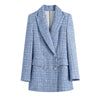 Tangada 2023 Women Double Breasted Tweed Blue Blazers Coat Office Lady Long Sleeve Pockets Female Outerwear BE508