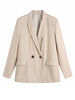 Tangada 2023 Women Solid Double Breasted Linen Blazer Coat Vintage Long Sleeve Flap Pockets Female Outerwear BE653