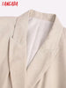 Tangada 2023 Women Solid Double Breasted Linen Blazer Coat Vintage Long Sleeve Flap Pockets Female Outerwear BE653