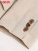 Tangada 2023 Women Solid Double Breasted Linen Blazer Coat Vintage Long Sleeve Flap Pockets Female Outerwear BE653