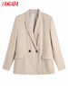 Tangada 2023 Women Solid Double Breasted Linen Blazer Coat Vintage Long Sleeve Flap Pockets Female Outerwear BE653