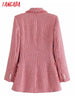 Tangada 2023 Women Vintage Red Tweed Blazer Female Long Sleeve Elegant Jacket Office Ladies 3H320