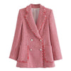 Tangada 2023 Women Vintage Red Tweed Blazer Female Long Sleeve Elegant Jacket Office Ladies 3H320