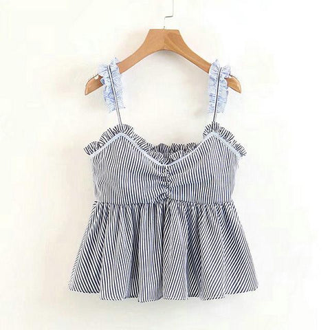 Fashion Women Tops Sexy Sleeveless Tanks stripe Ruffles Strappy Backless Camisole Short Tops 2022 Ladies Camis XL317