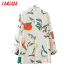 Tangada Women 2023 Fruit Print Blazer Coat Vintage Double Breasted Long Sleeve Female Outerwear Chic Tops DA139
