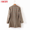 Tangada Women 2022 Vintage Plaid Pattern Blazer Coat Vintage Double Breasted Long Sleeve Female Outerwear Chic Tops 3Z13