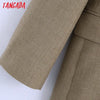 Tangada Women 2022 Double Breasted Khaki Blazer Coat Vintage Long Sleeve Pockets Casual Outerwear Chic Veste BE385