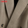Tangada Women 2022 Double Breasted Khaki Blazer Coat Vintage Long Sleeve Pockets Casual Outerwear Chic Veste BE385