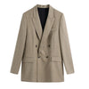 Tangada Women 2022 Double Breasted Khaki Blazer Coat Vintage Long Sleeve Pockets Casual Outerwear Chic Veste BE385