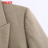 Tangada Women 2022 Double Breasted Khaki Blazer Coat Vintage Long Sleeve Pockets Casual Outerwear Chic Veste BE385