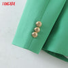 Tangada Women 2022 Green Blazer Coat Vintage Double Breasted Long Sleeve Female Outerwear Chic Tops SL160