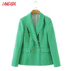 Tangada Women 2022 Green Blazer Coat Vintage Double Breasted Long Sleeve Female Outerwear Chic Tops SL160