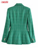 Tangada Women 2023 Green Tweed Blazer Coat Vintage Double Breasted Long Sleeve Female Outerwear Chic Tops 3H838