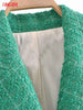 Tangada Women 2023 Green Tweed Blazer Coat Vintage Double Breasted Long Sleeve Female Outerwear Chic Tops 3H838