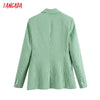 Tangada Women 2022 Office Wear Green Plaid Tweed Double Breasted Blazer Coat Vintage Female Outerwear BE926