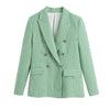 Tangada Women 2022 Office Wear Green Plaid Tweed Double Breasted Blazer Coat Vintage Female Outerwear BE926