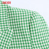 Tangada Women 2022 Office Wear Green Plaid Tweed Double Breasted Blazer Coat Vintage Female Outerwear BE926