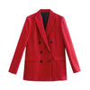 Tangada Women 2023 Red Blazer Coat Vintage Double Breasted Long Sleeve Female Outerwear Chic Tops JE204