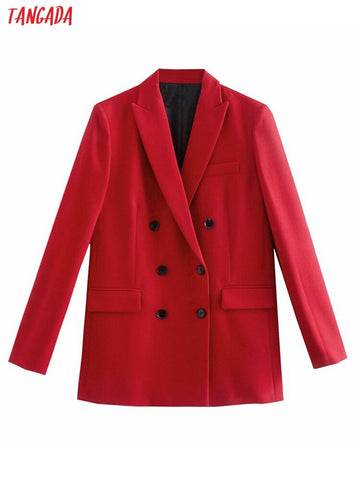 Tangada Women 2023 Red Blazer Coat Vintage Double Breasted Long Sleeve Female Outerwear Chic Tops JE204