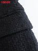 Tangada Women 2023 Black Tweed Blazer Coat Vintage Long Sleeve Female Outerwear Chic Tops QD47