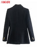 Tangada Women 2023 Black Tweed Blazer Coat Vintage Long Sleeve Female Outerwear Chic Tops QD47