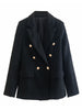 Tangada Women 2023 Black Tweed Blazer Coat Vintage Long Sleeve Female Outerwear Chic Tops QD47