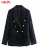 Tangada Women 2023 Black Tweed Blazer Coat Vintage Long Sleeve Female Outerwear Chic Tops QD47