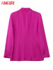 Tangada Women 2023 Chich Hotpink Blazer Coat Vintage Double Breasted Long Sleeve Female Outerwear Chic Tops JE138