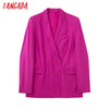 Tangada Women 2023 Chich Hotpink Blazer Coat Vintage Double Breasted Long Sleeve Female Outerwear Chic Tops JE138