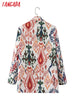 Tangada Women 2023 Double Breasted Print Blazer Coat Vintage Long Sleeve Flap Pockets Female Suit DA133