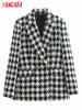 Tangada Women 2023 Double Breasted Tweed Blazer Coat Thick Long Sleeve Flap Pockets Female Suit 4N24