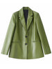 Tangada Women 2023 Green Faux Leather Blazer Coat Vintage Long Sleeve Female Outerwear Chic Tops BE329