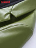 Tangada Women 2023 Green Faux Leather Blazer Coat Vintage Long Sleeve Female Outerwear Chic Tops BE329