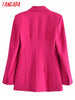 Tangada Women 2023 Pink Tunic Blazer Coat Vintage Long Sleeve Female Office Lady Work Suit 3H270