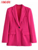 Tangada Women 2023 Pink Tunic Blazer Coat Vintage Long Sleeve Female Office Lady Work Suit 3H270